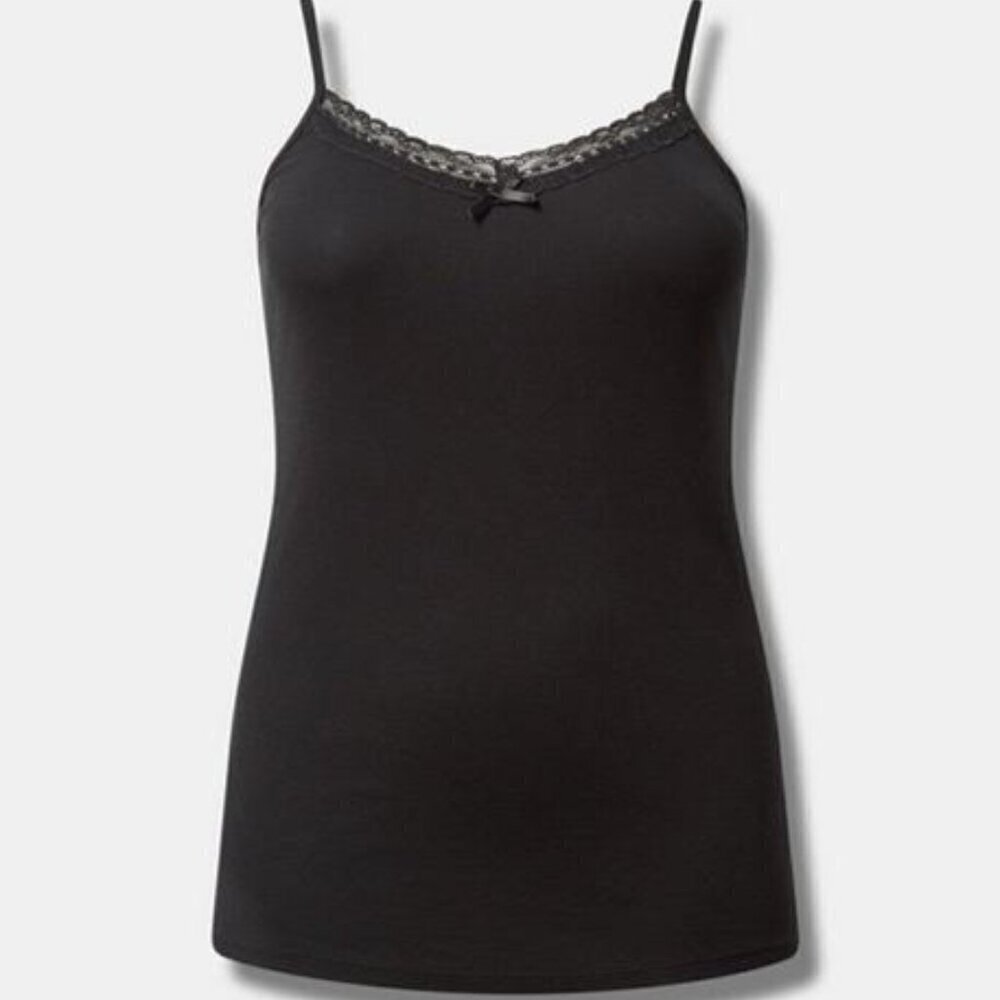 Torrid - Cotton Modal Rib Lace V-Neck Cami in Deep Black​​​​​​ - Picture 13 of 13